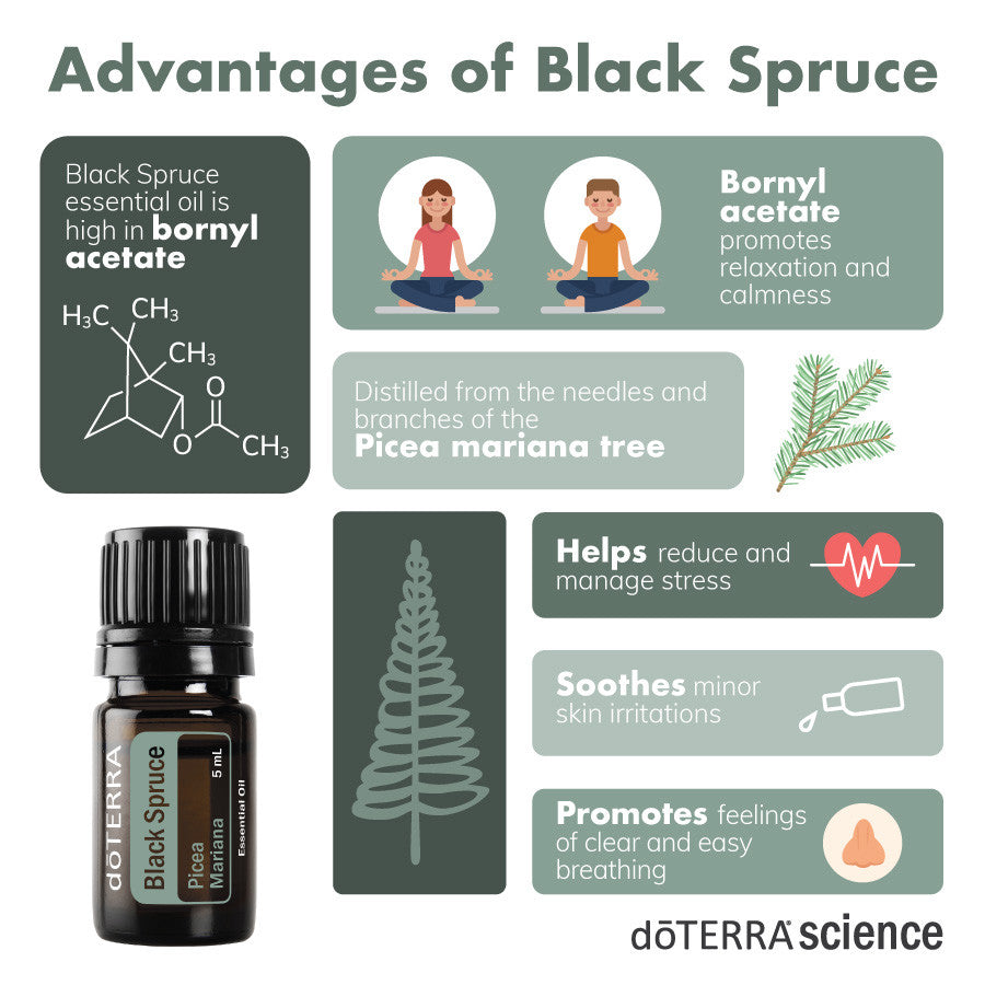 doTERRA Black Spruce Essential Oil, Promotes relaxation and soothes the skin.