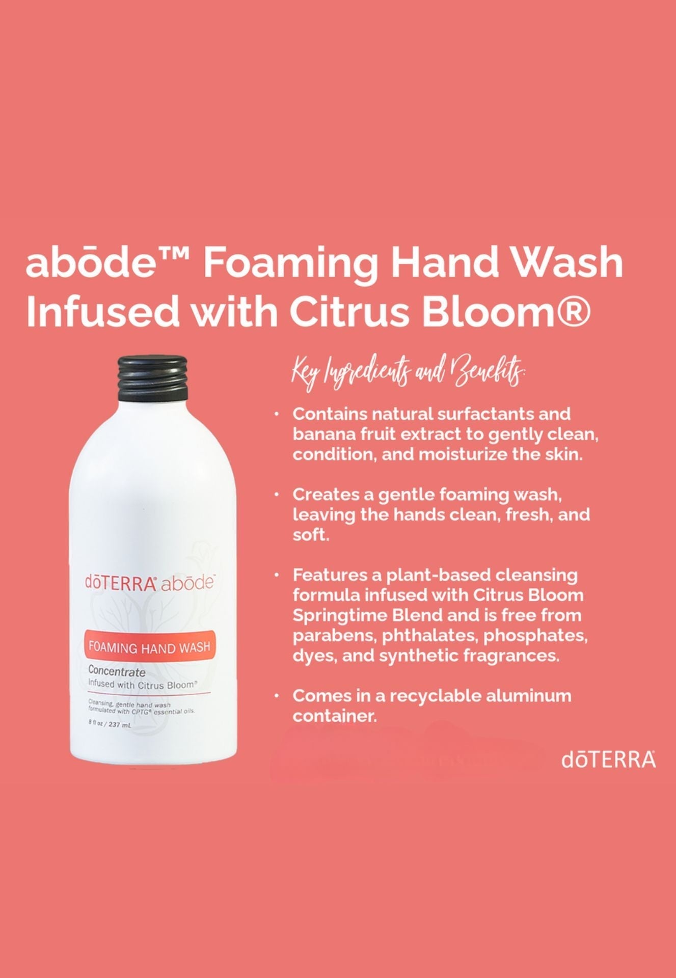 dōTERRA Abōde Foaming Hand Wash, Cleanses hands with a natural formula.