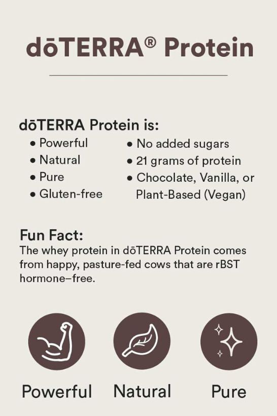 Proteína vegana dōTERRA, proporciona un suplemento proteico de origen vegetal.