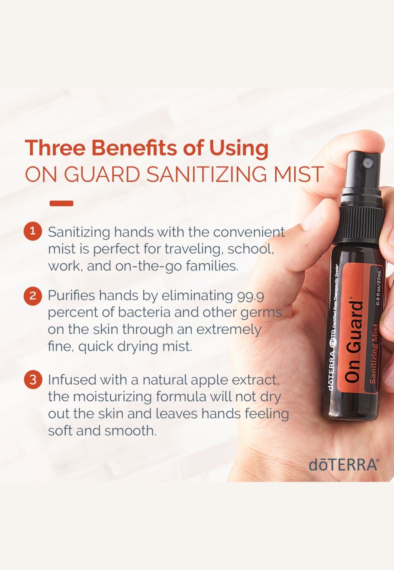 doTERRA On Guard Hand Sanitizing Mist, Cleanses hands and provides protective benefits.